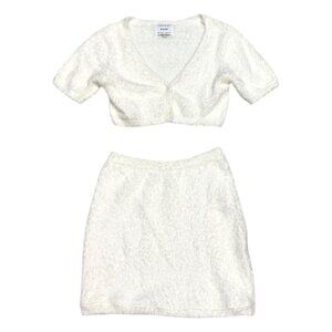 SABO Australia Designer Fuzzy Cute White Matching Set Skirt & Top Womens XS